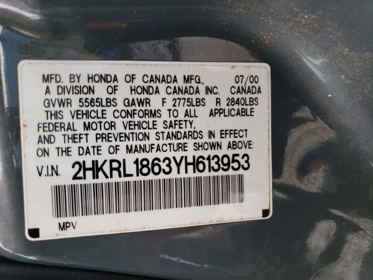 2HKRL1863YH613953 2000 Honda Odyssey Ex