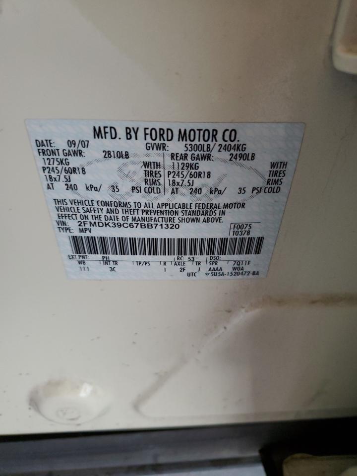 2FMDK39C67BB71320 2007 Ford Edge Sel Plus