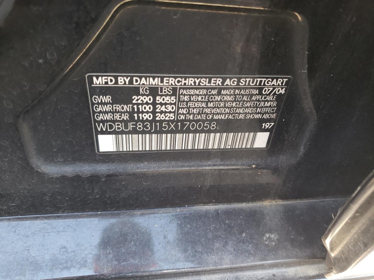 WDBUF83J15X170058 2005 Mercedes-Benz E 500 4Matic