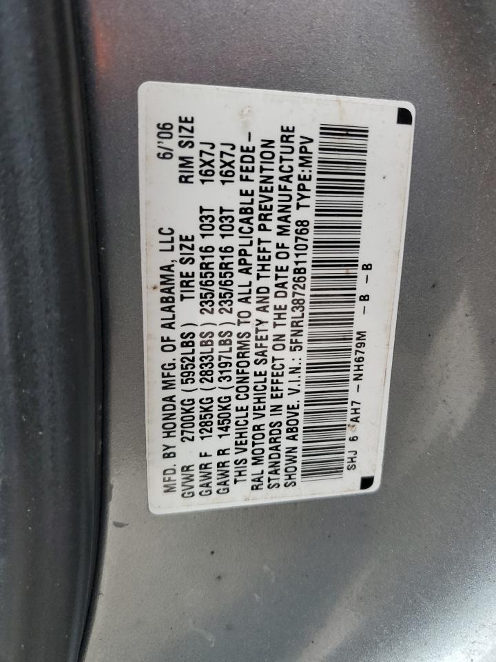 5FNRL38726B110768 2006 Honda Odyssey Exl