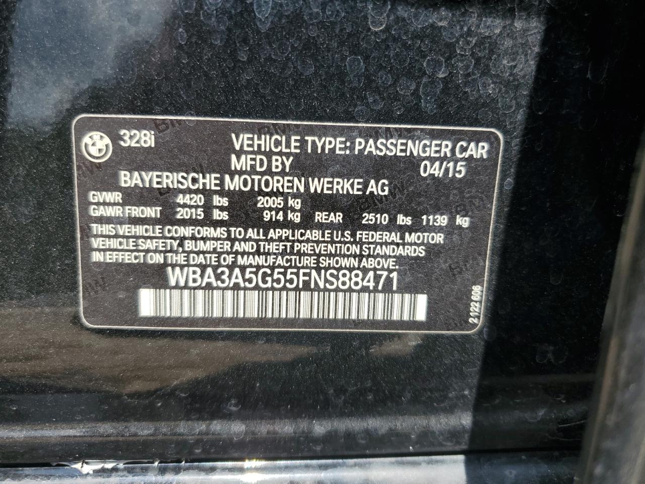 WBA3A5G55FNS88471 2015 BMW 328 I