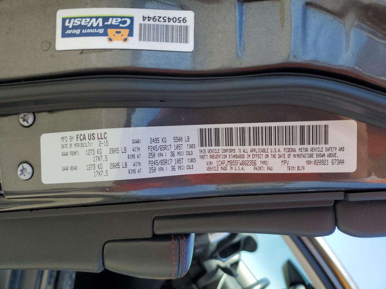 1C4PJMBS5FW662356 2015 Jeep Cherokee Trailhawk