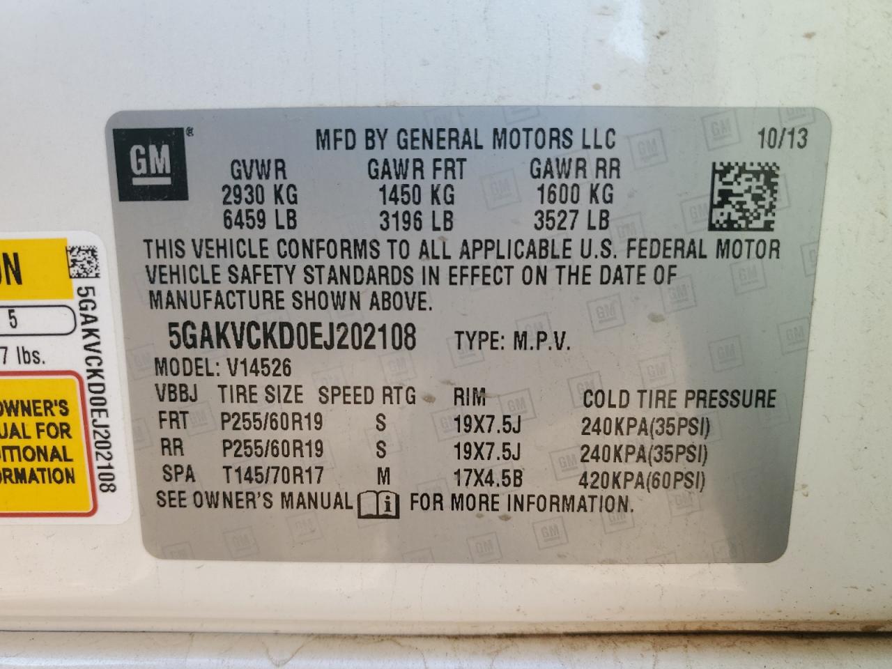 5GAKVCKD0EJ202108 2014 Buick Enclave