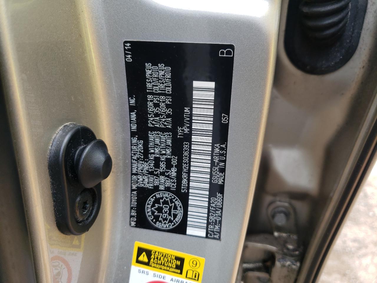 5TDBKRFH2ES036393 2014 Toyota Highlander Le