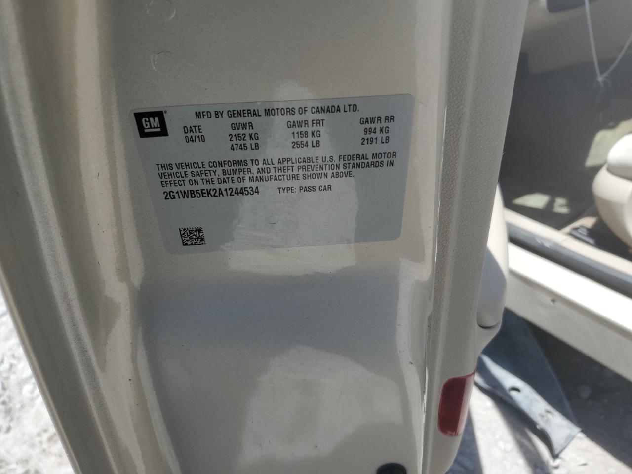 2G1WB5EK2A1244534 2010 Chevrolet Impala Lt