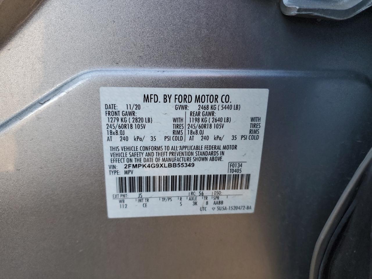2FMPK4G9XLBB55349 2020 Ford Edge Se