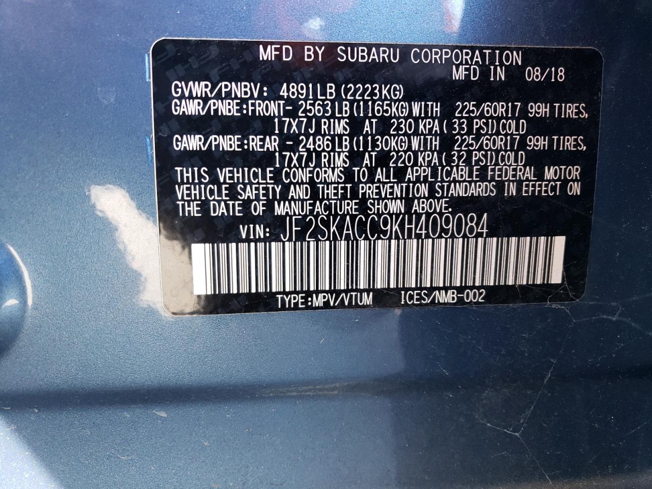 JF2SKACC9KH409084 2019 Subaru Forester