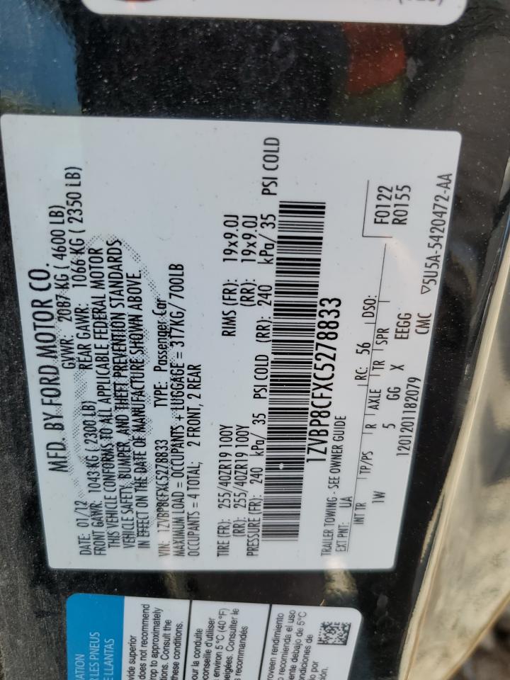 1ZVBP8CFXC5278833 2012 Ford Mustang Gt