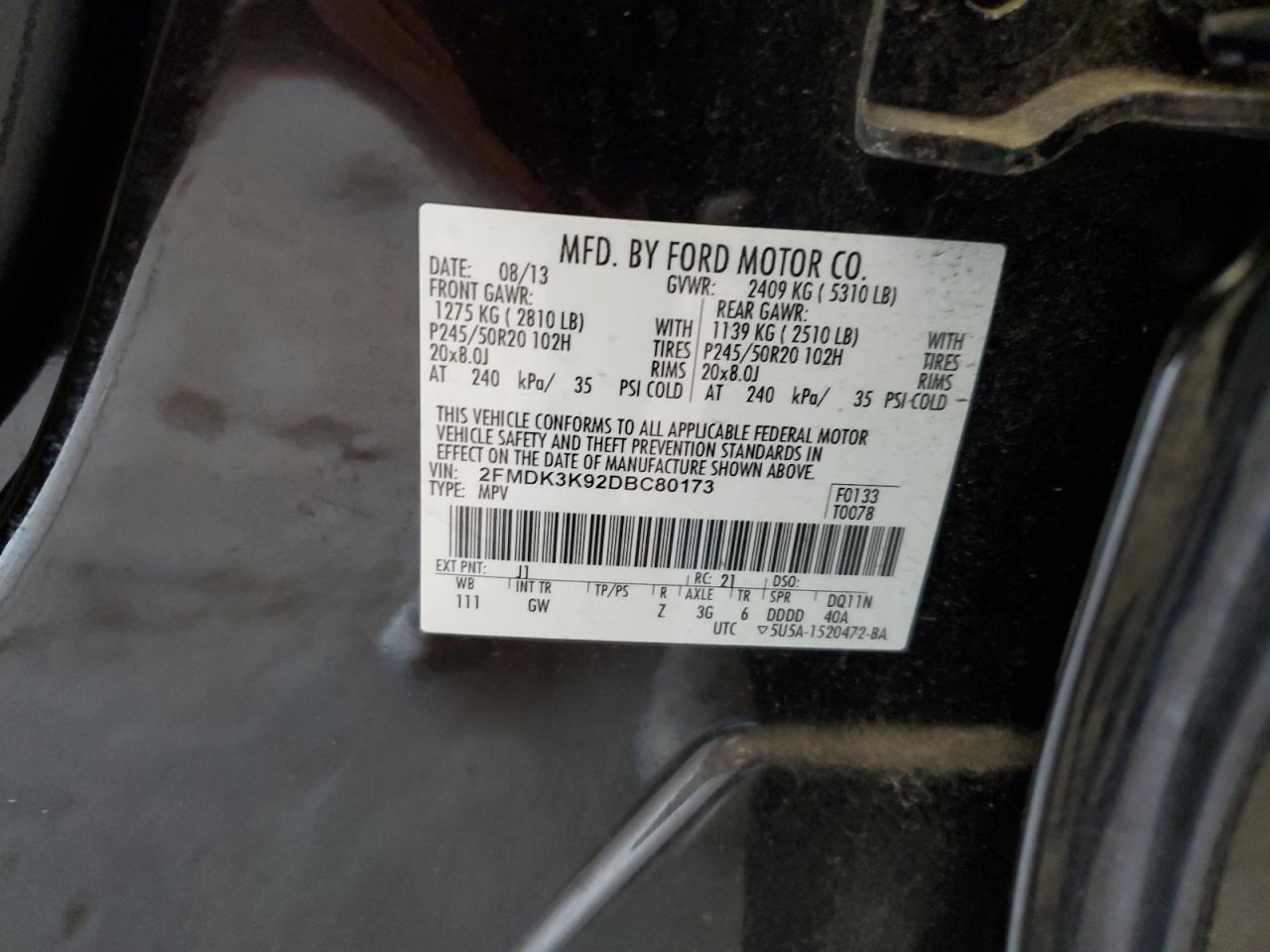 2FMDK3K92DBC80173 2013 Ford Edge Limited