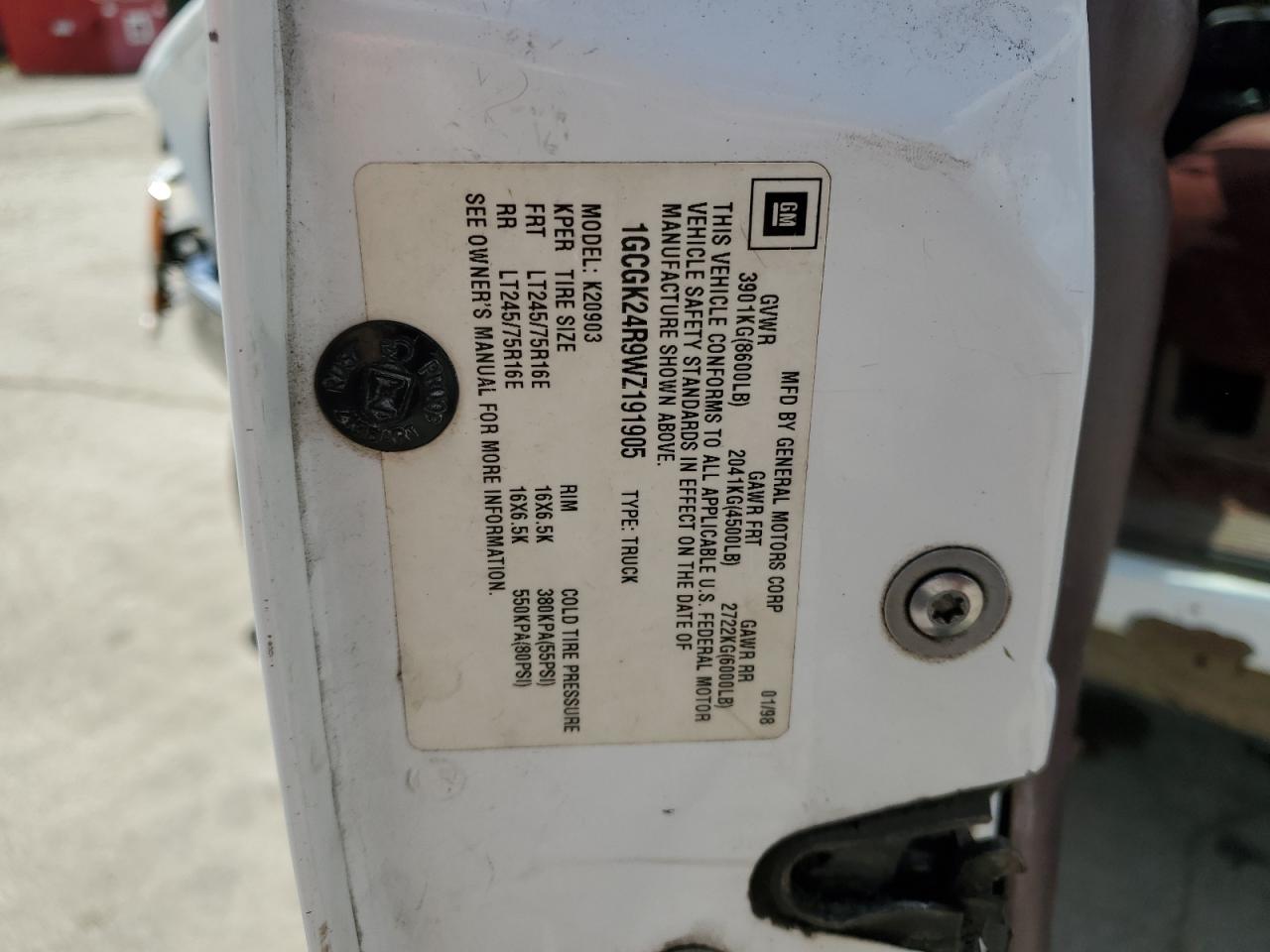 1GCGK24R9WZ191905 1998 Chevrolet Gmt-400 K2500