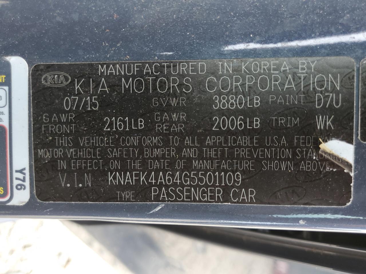 KNAFK4A64G5501109 2016 Kia Forte Lx