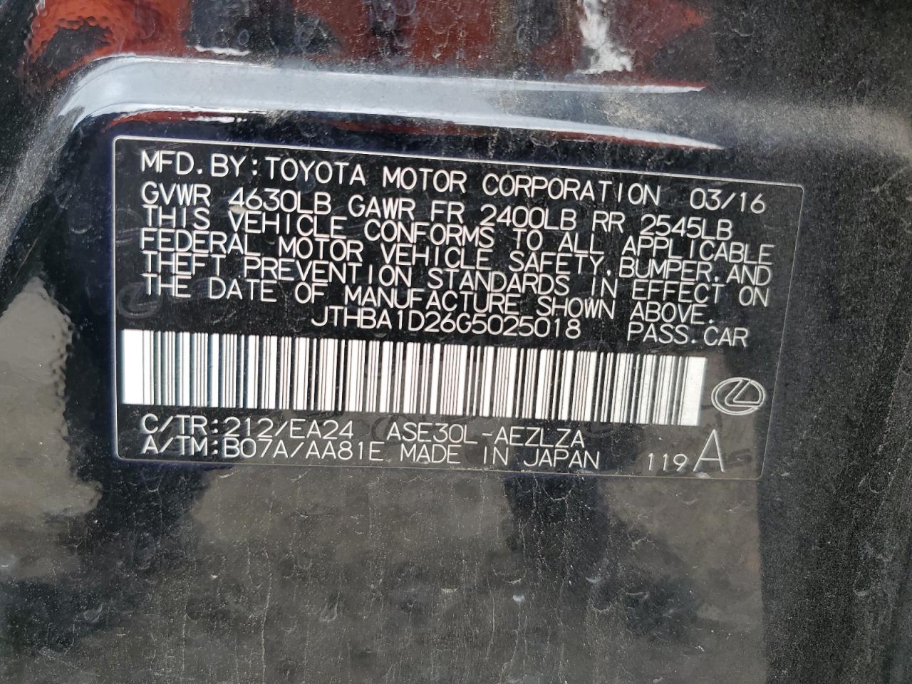 JTHBA1D26G5025018 2016 Lexus Is 200T