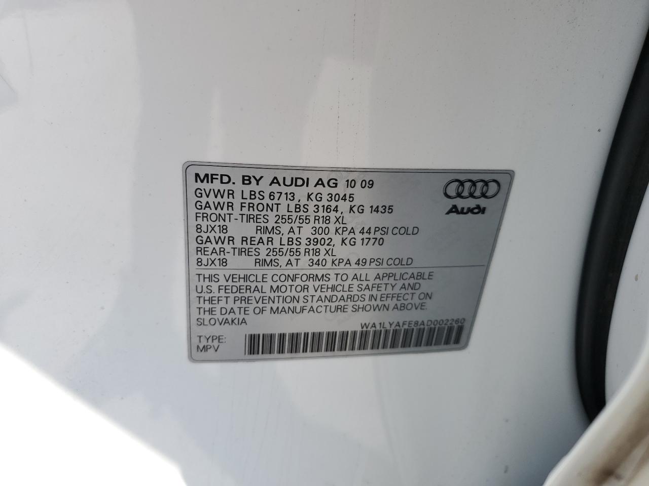 WA1LYAFE8AD002260 2010 Audi Q7 Premium Plus