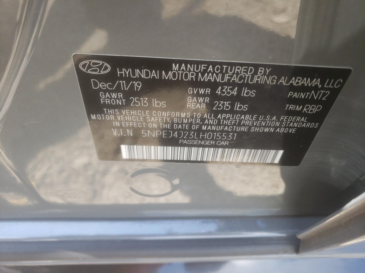 5NPEJ4J23LH015531 2020 Hyundai Sonata Sel Plus