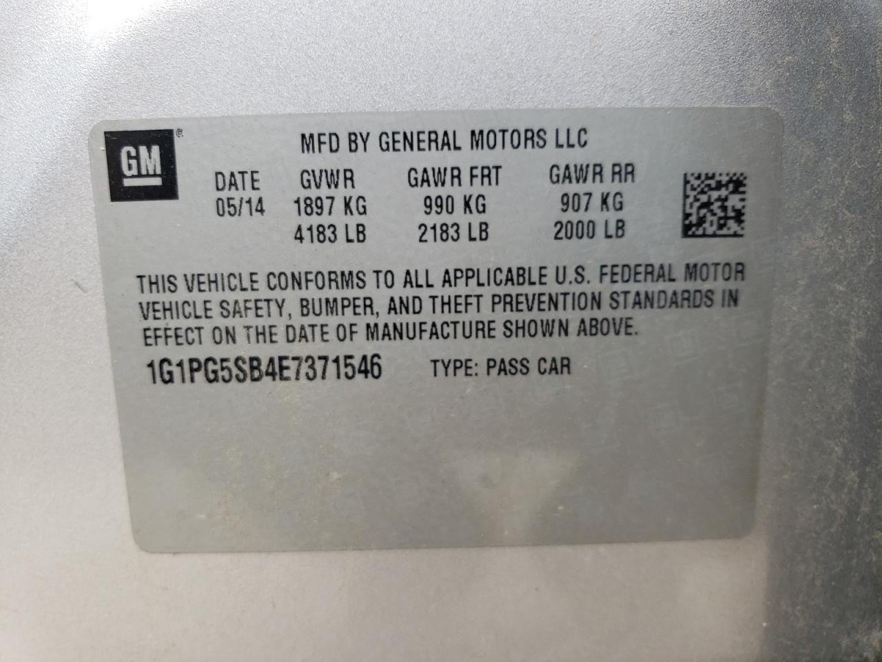 1G1PG5SB4E7371546 2014 Chevrolet Cruze Ltz