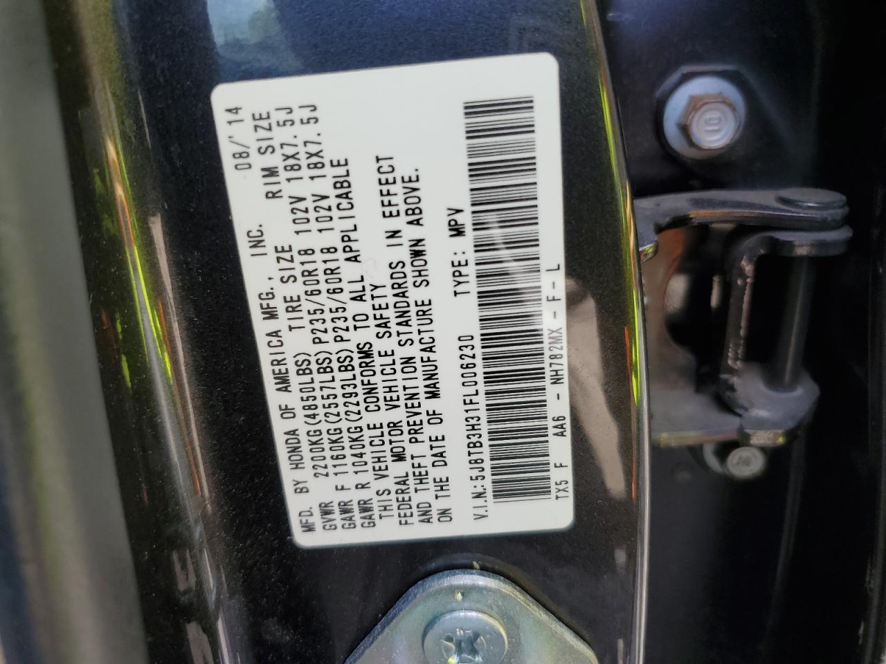 5J8TB3H31FL006230 2015 Acura Rdx