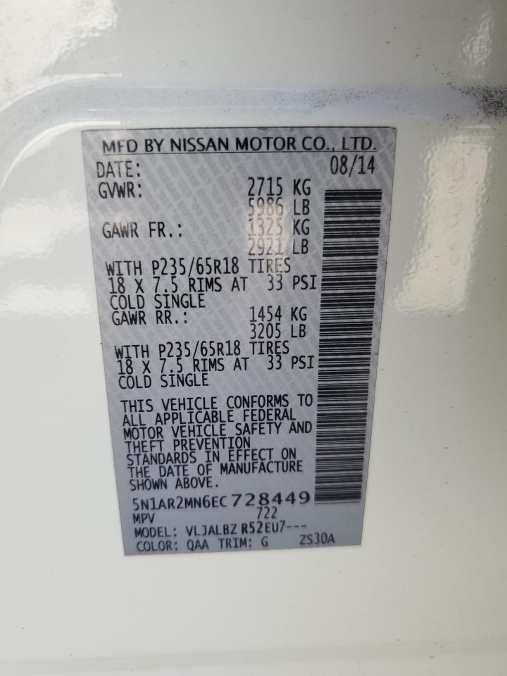 2014 Nissan Pathfinder S vin: 5N1AR2MN6EC728449