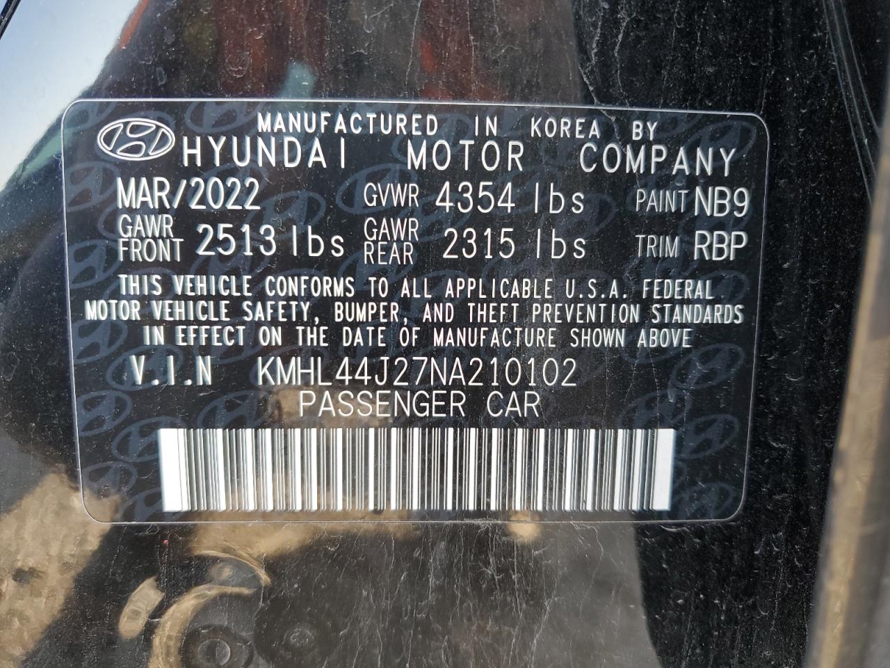 KMHL44J27NA210102 2022 Hyundai Sonata Sel Plus