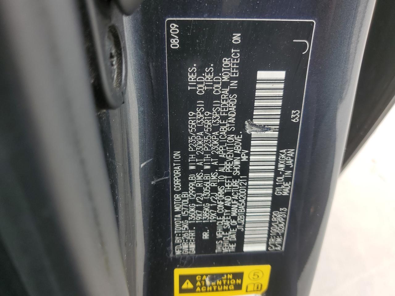 JTJZB1BA5A2001211 2010 Lexus Rx 450