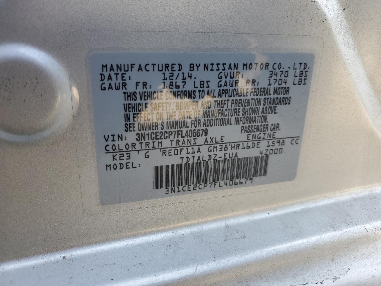 3N1CE2CP7FL406679 2015 Nissan Versa Note S