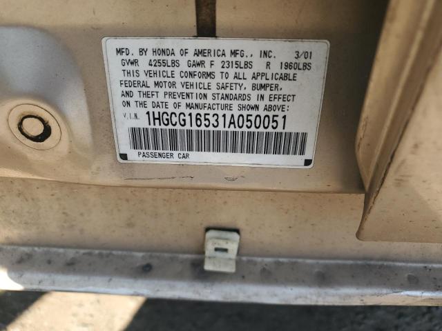 2001 Honda Accord Ex VIN: 1HGCG16531A050051 Lot: 58721094