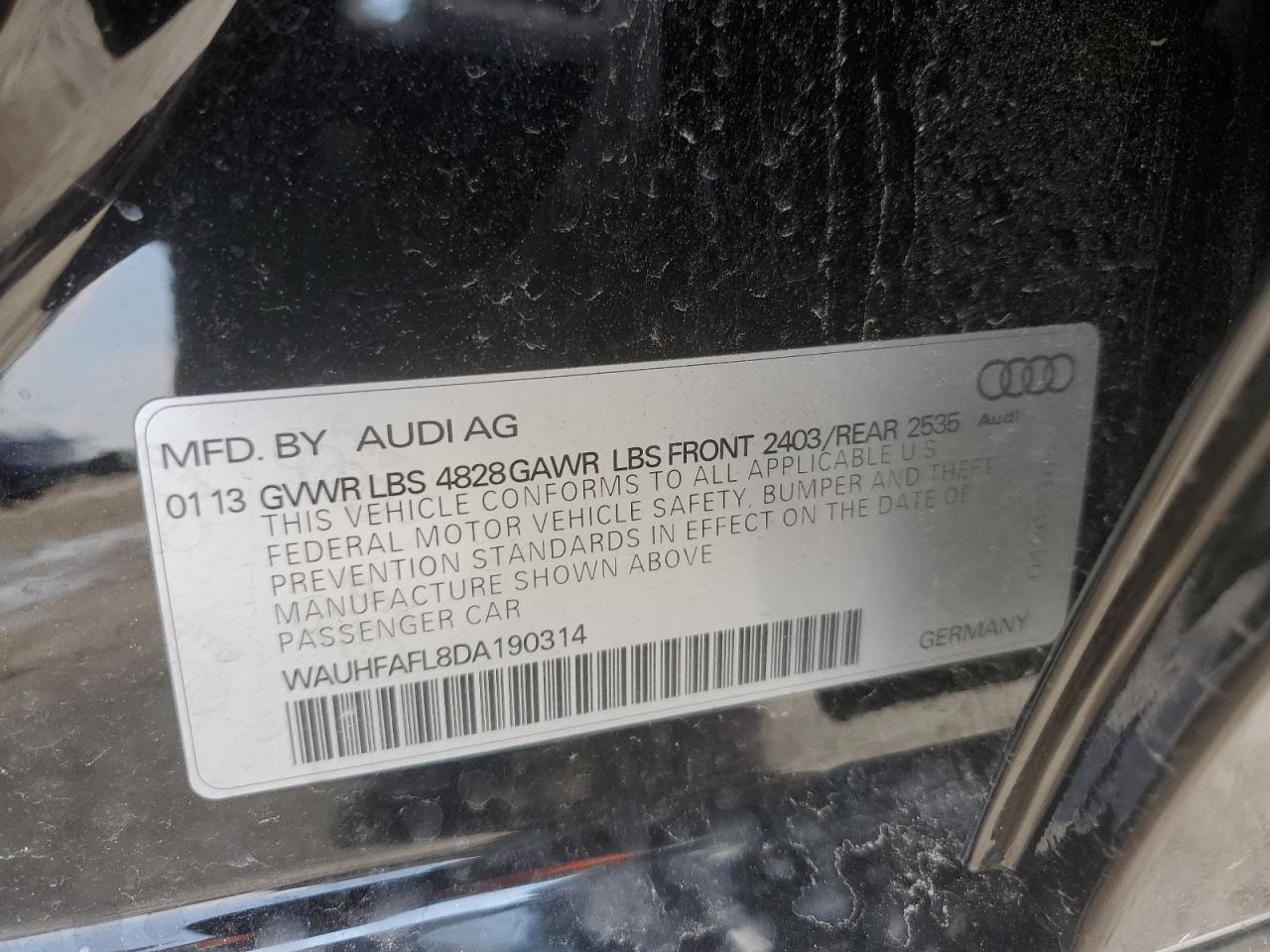 WAUHFAFL8DA190314 2013 Audi A4 Premium Plus