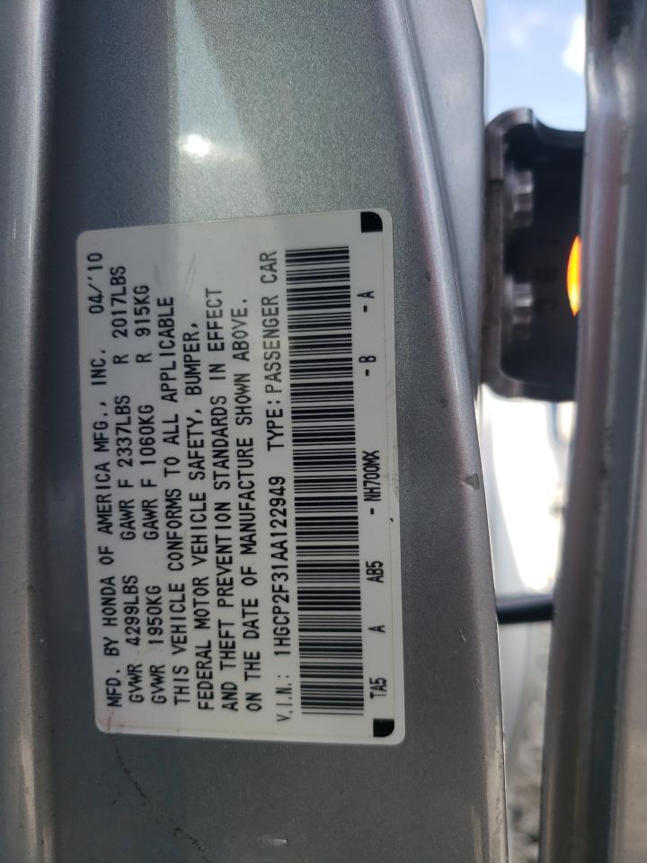 1HGCP2F31AA122949 2010 Honda Accord Lx