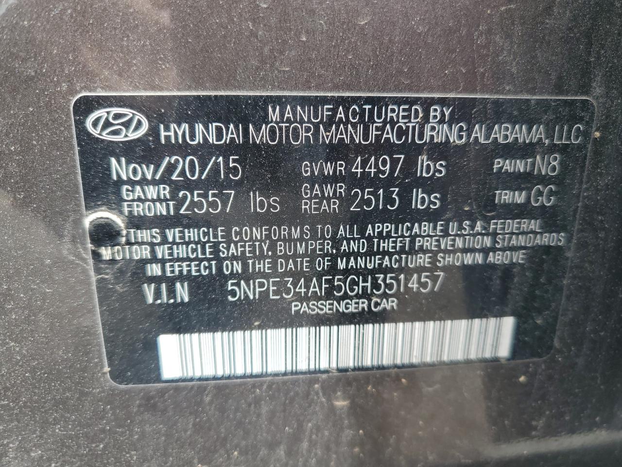 5NPE34AF5GH351457 2016 Hyundai Sonata Sport