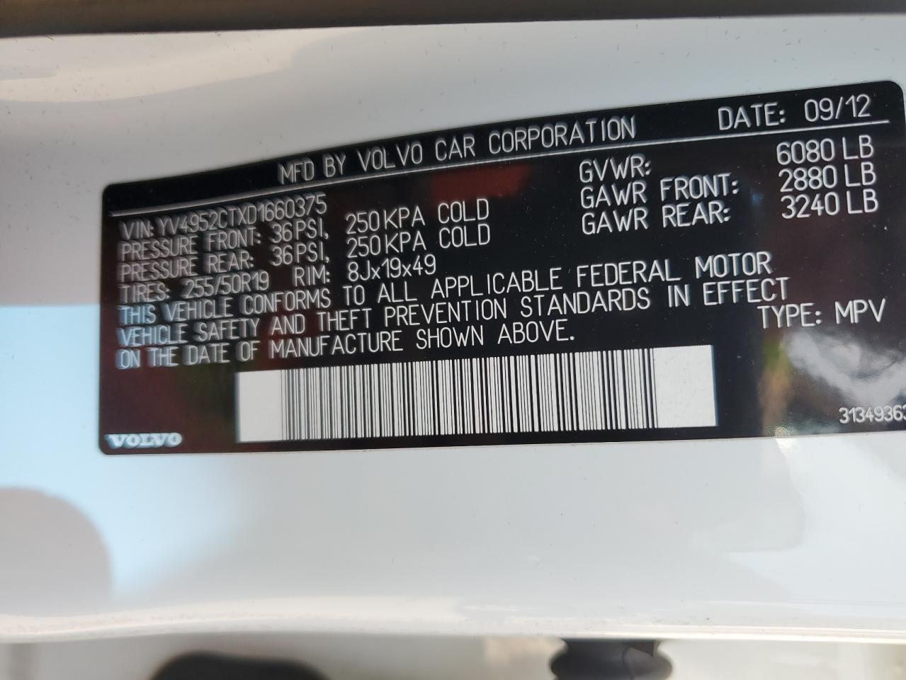 YV4952CTXD1660375 2013 Volvo Xc90 R Design