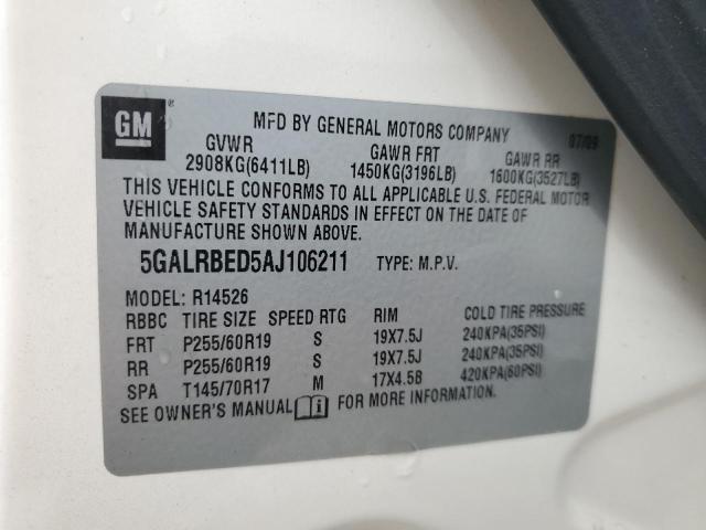 2010 Buick Enclave Cxl VIN: 5GALRBED5AJ106211 Lot: 60427104