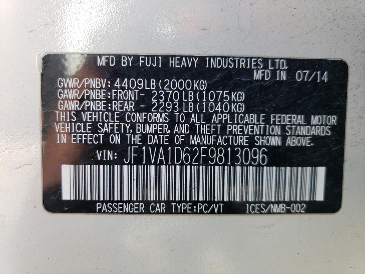 JF1VA1D62F9813096 2015 Subaru Wrx Premium