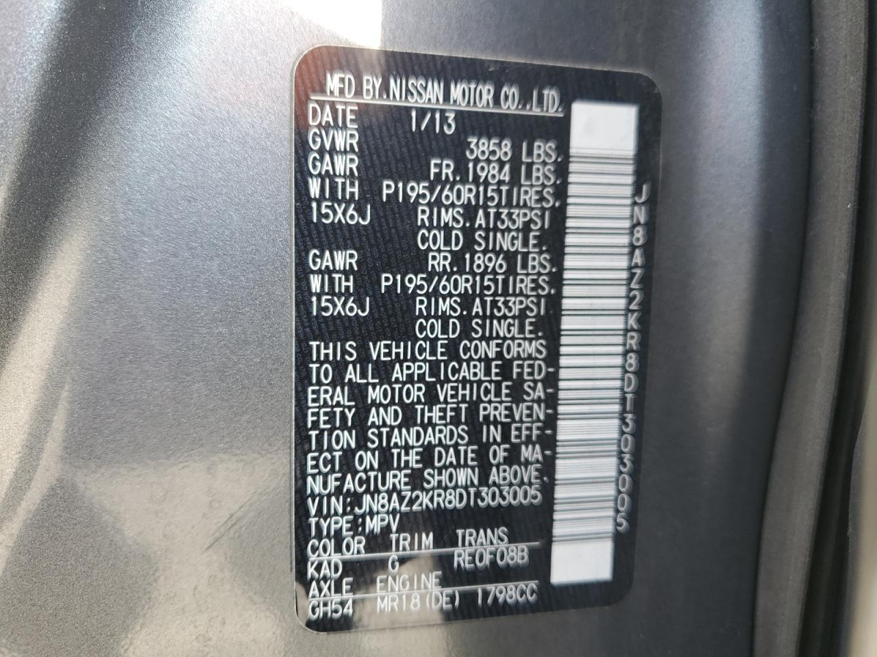 JN8AZ2KR8DT303005 2013 Nissan Cube S