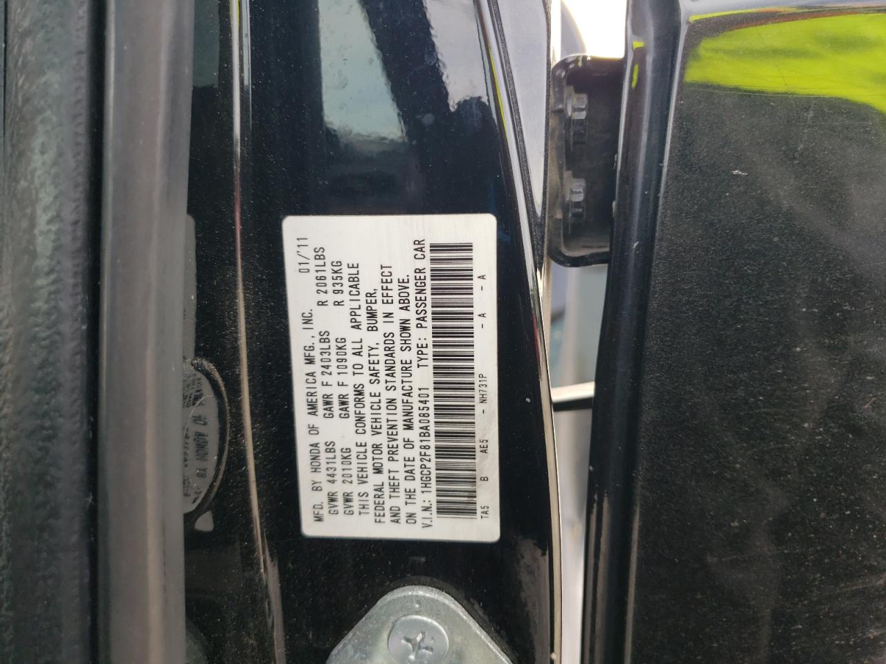 1HGCP2F81BA085401 2011 Honda Accord Exl