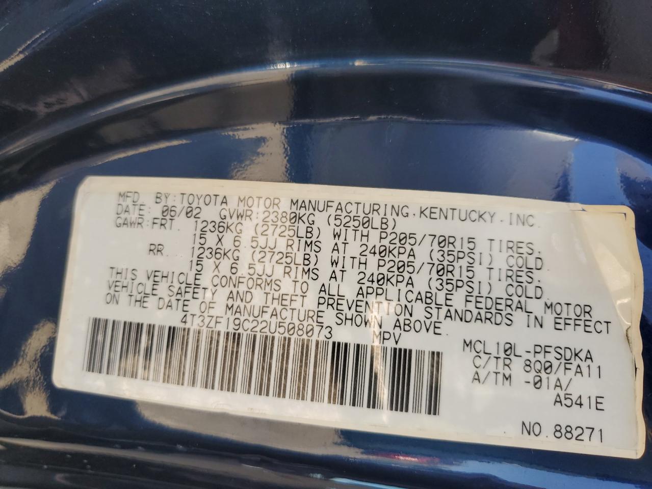 4T3ZF19C22U508073 2002 Toyota Sienna Ce