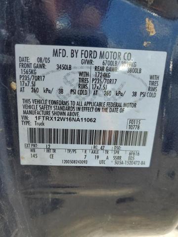 2006 Ford F150 VIN: 1FTRX12W16NA11062 Lot: 55941314