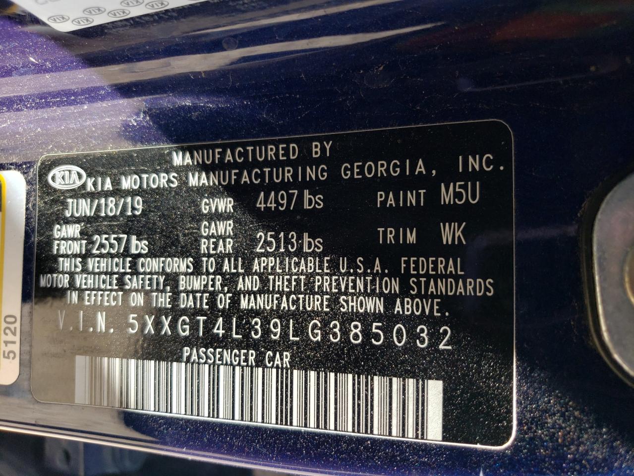 5XXGT4L39LG385032 2020 Kia Optima Lx