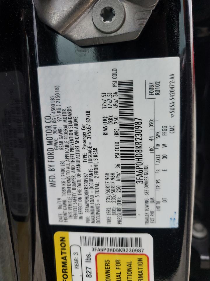 3FA6P0HD8KR230987 2019 Ford Fusion Se