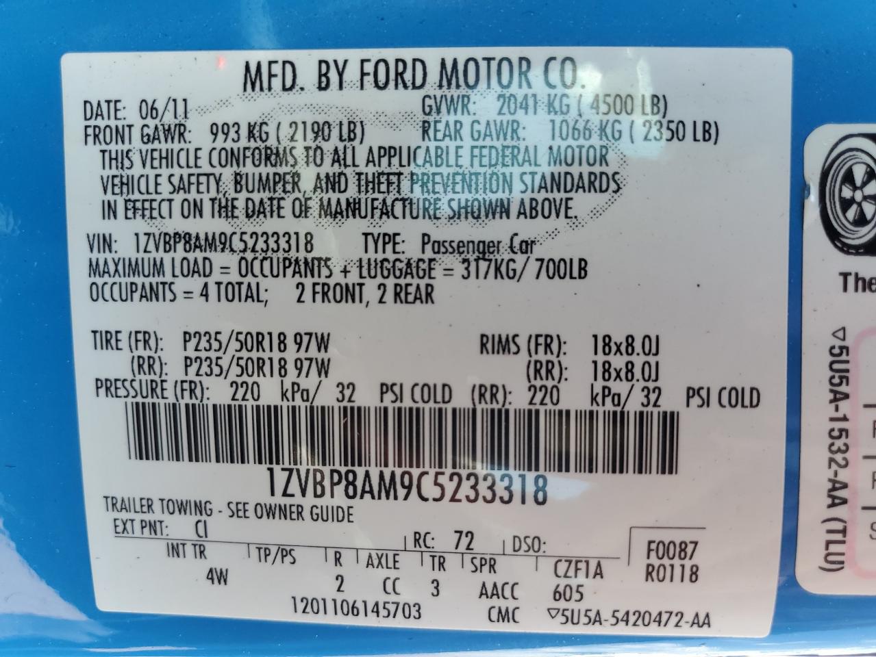 1ZVBP8AM9C5233318 2012 Ford Mustang