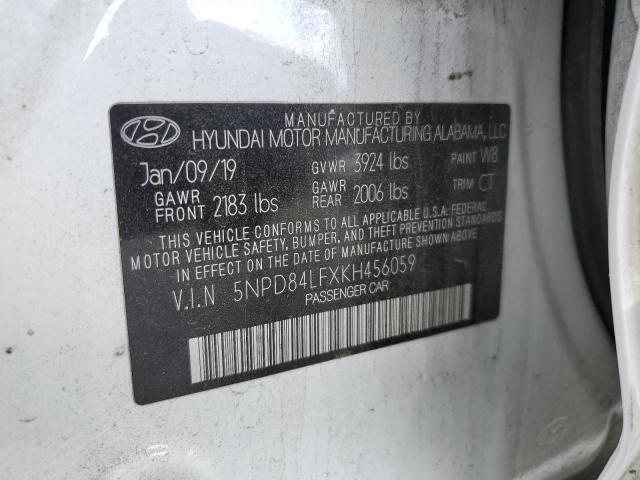 2019 Hyundai Elantra Sel VIN: 5NPD84LFXKH456059 Lot: 57410234