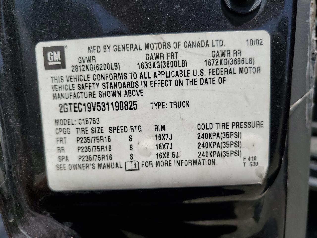 2GTEC19V531190825 2003 GMC New Sierra C1500