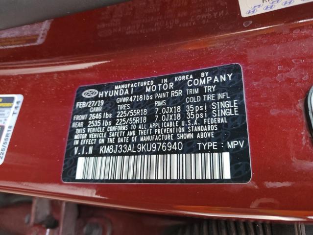 2019 Hyundai Tucson Limited VIN: KM8J33AL9KU976940 Lot: 58946604