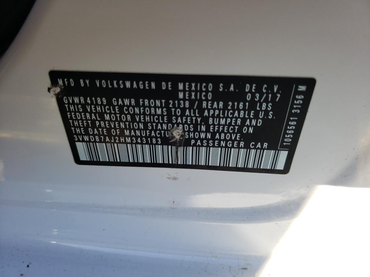 3VWDB7AJ2HM343183 2017 Volkswagen Jetta Se