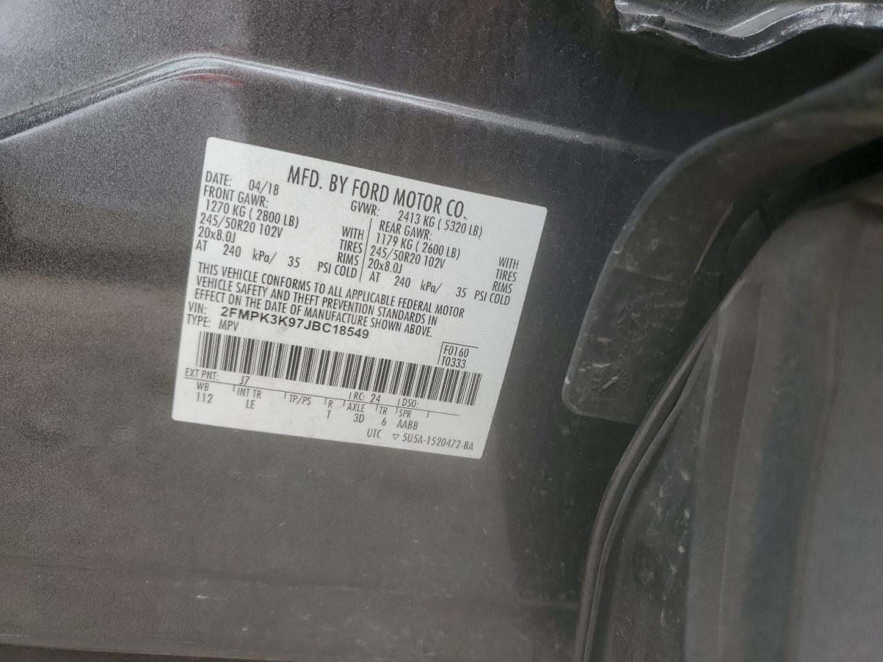 2FMPK3K97JBC18549 2018 Ford Edge Titanium