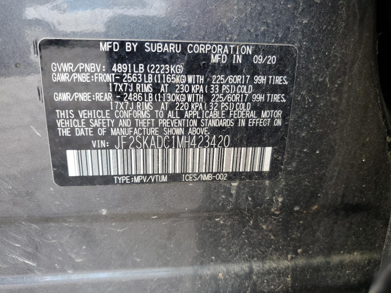 JF2SKADC1MH423420 2021 Subaru Forester