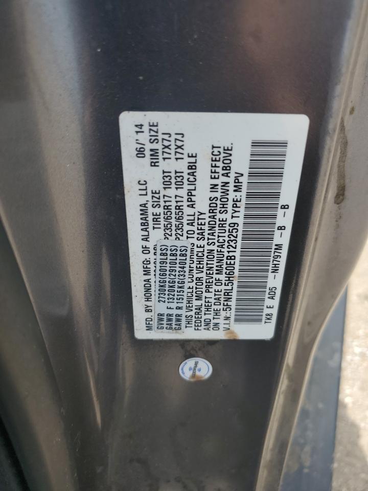 5FNRL5H60EB123259 2014 Honda Odyssey Exl