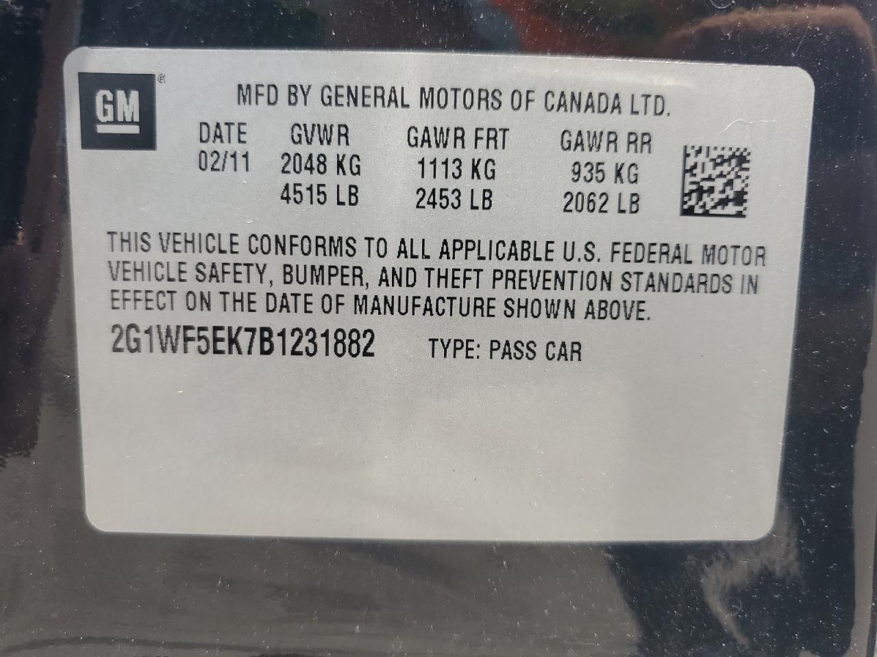 2G1WF5EK7B1231882 2011 Chevrolet Impala Ls