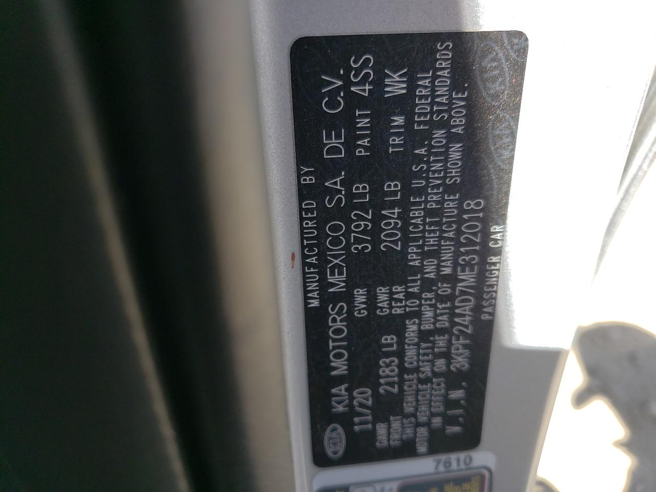 3KPF24AD7ME312018 2021 Kia Forte Fe