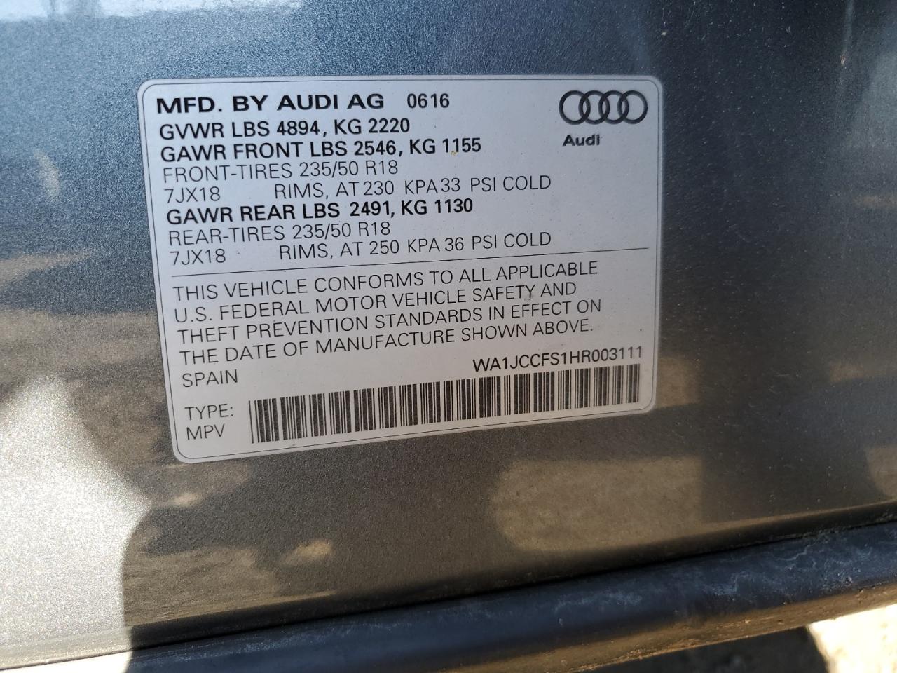 WA1JCCFS1HR003111 2017 Audi Q3 Premium Plus