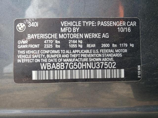 2017 BMW 340 Xi VIN: WBA8B7G50HNU37502 Lot: 58809094