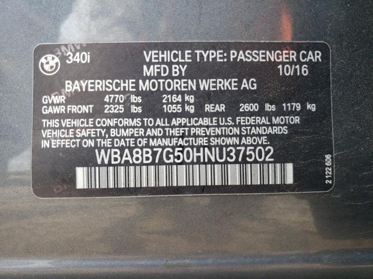 WBA8B7G50HNU37502 2017 BMW 340 Xi